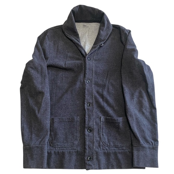 GAP Men's Shawl-Collar Cardigan V-neck Button Front Size Small Charcoal - Picture 2 of 7